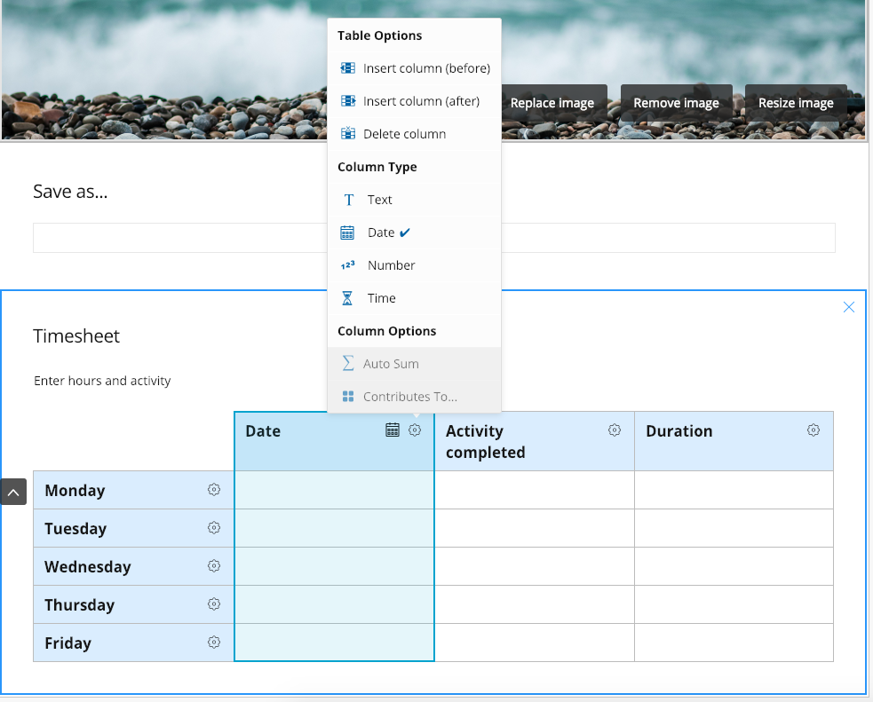 Table cell options